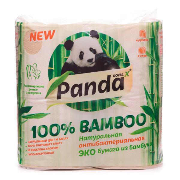 Туалетная антибактериальная ЭКО бумага, Panda Royal, 4 рулона
