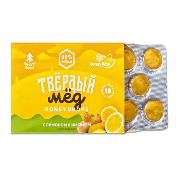 Карамель медовая с лимоном и имбирем "Твердый мед", 30 г