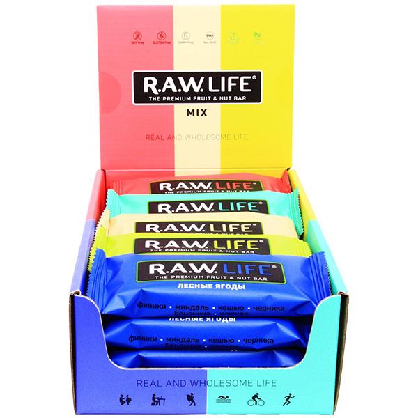 Коробка батончиков R.A.W. LIFE MIX Fresh (5 вкусов по 4 шт)