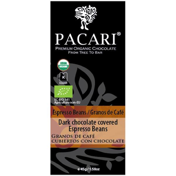 Покрытые органическим шоколадом зерна кофе эспрессо Pacari, 45 гр
