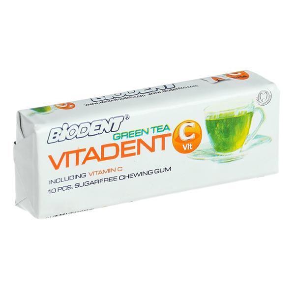 Жевательная резинка без сахара, с витамином С со вкусом Зелёного чая, "Biodent", 10 подушечек