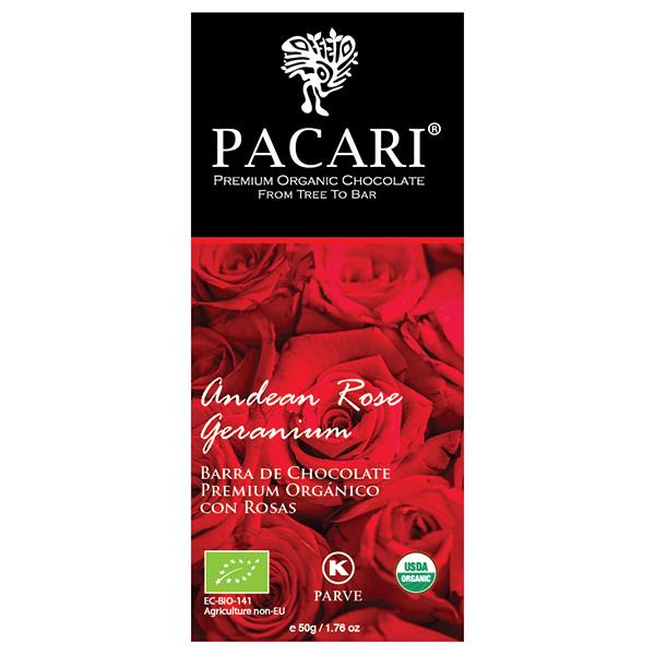 Органический шоколад Pacari с лепестками андской розы 60%, 50 гр