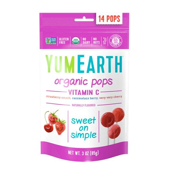 Леденцы на палочке  Витамин С со вкусом клубники , малины, вишни, YumEarth, 14 шт