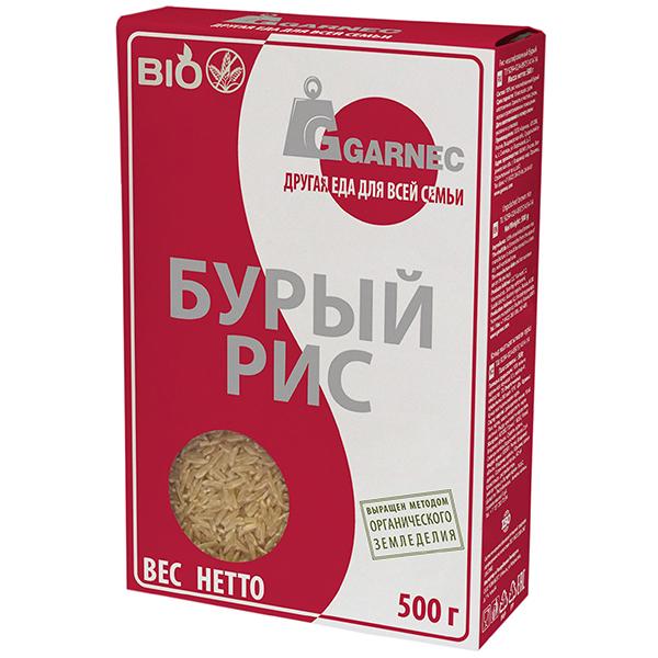 Рис нешлифованный бурый БИО Гарнец, 500 гр