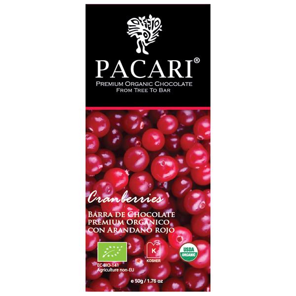 Органический шоколад Pacari с клюквой 60%, 50 гр
