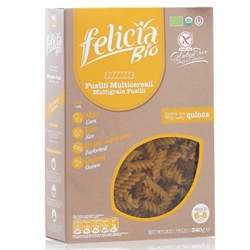 Паста 4 злака (кукуруза, рис,гречиха, киноа) фузилли без глютена BIO Felicia, 340 гр